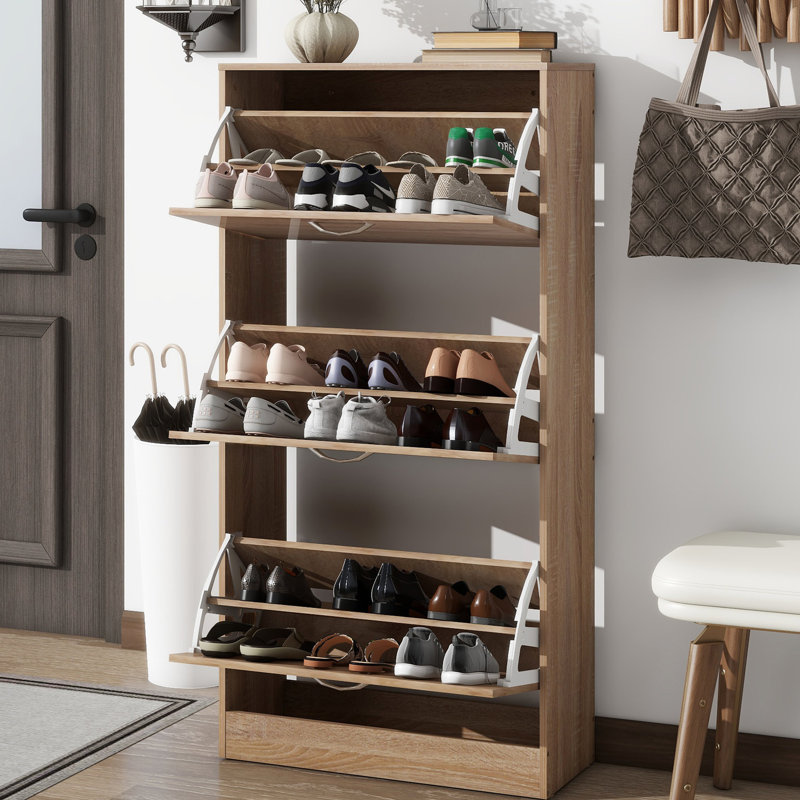 3 Shoe Storage Cabinet - Wood Rack For Entryway. Particle Board, - Surface, 2-layer Drawers Extra Organizer, 3 Entryway Board Crafted, Ample Capacity, Drawers, Surface Coating, Simple Assembly Steps,