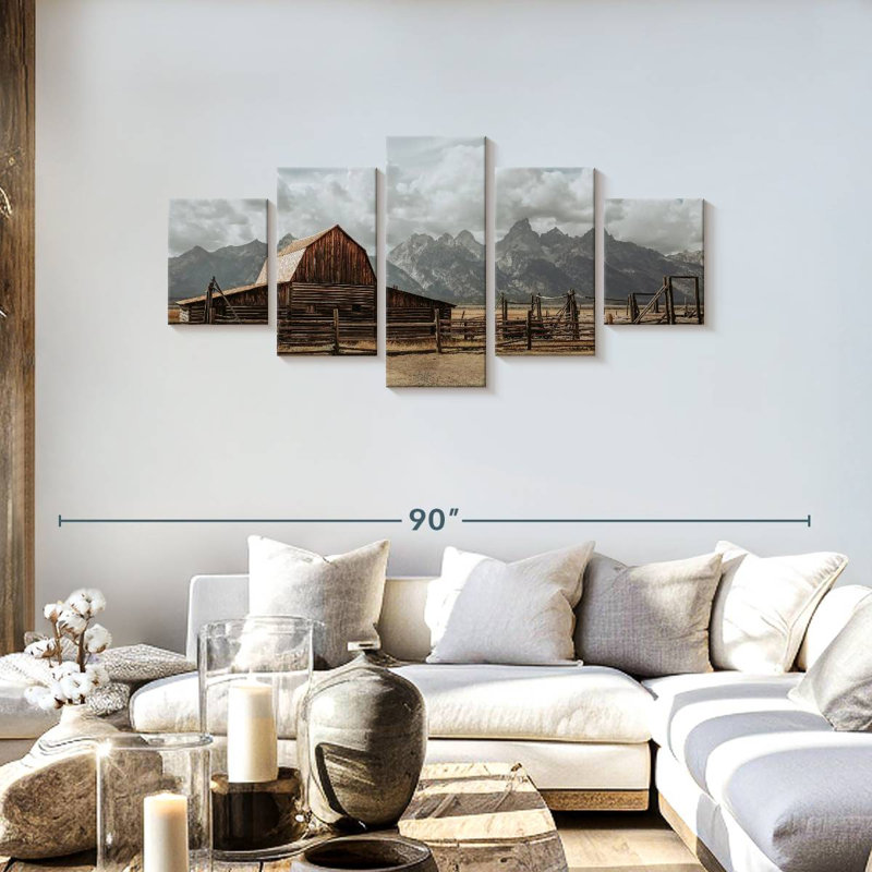 Grange Moulton Barn sur toile, 5 pièces, H 30 po x l 68 po x P 1 po