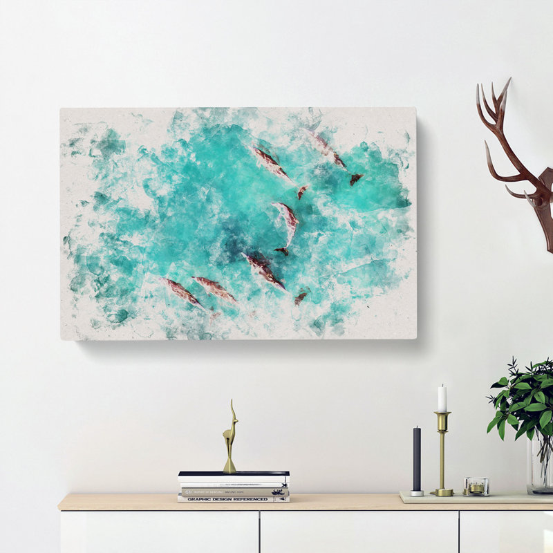 Sunlight Upon The Dolphins - Wrapped Canvas Print, 30cm H x 45cm W x 4cm D