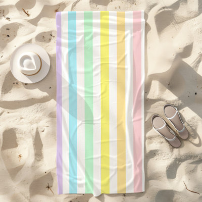  Serviette de plage en microfibre légère, absorbante et sans décoloration, 30 po x 60 po, bande arc-en-ciel pastel