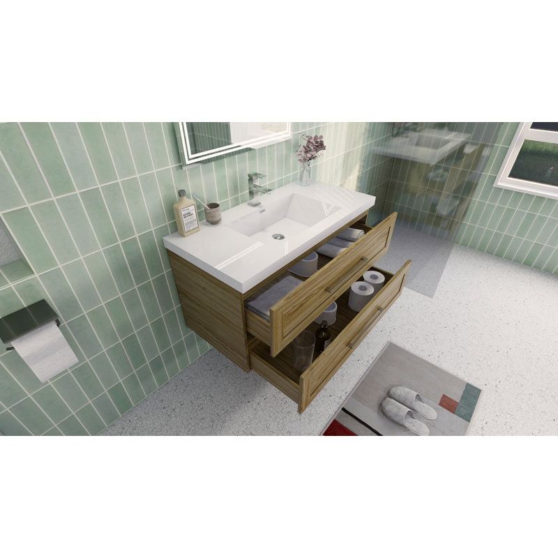 Vicaro 41.5'' Single Bathroom Vanity with Acrylic Top, White Oak