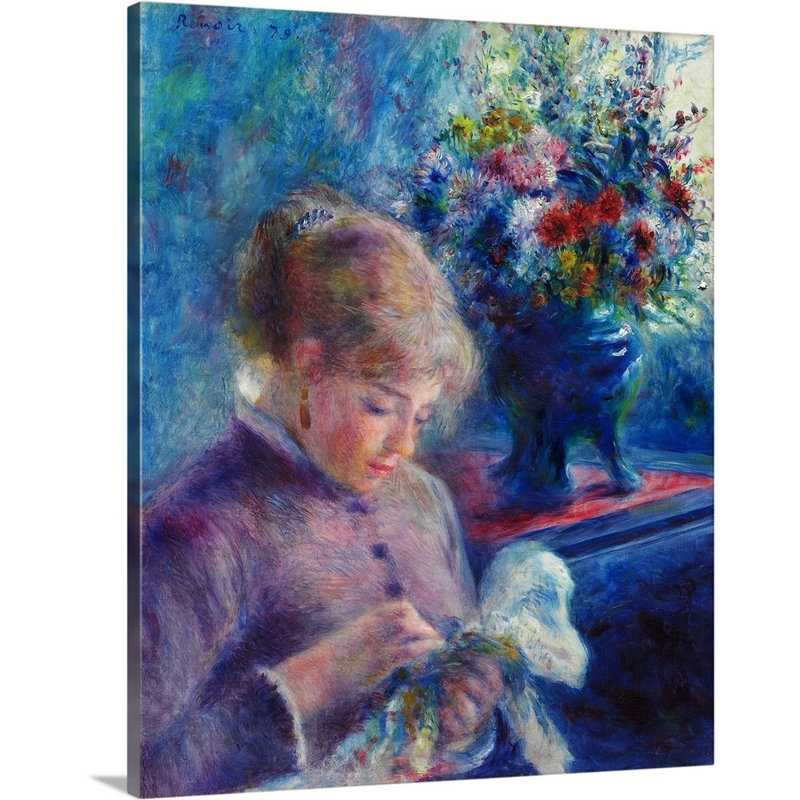 «Young Woman Sewing», reproduction sur toile, Toile tendue, H 14 po x l 11 po x P 1,25 po