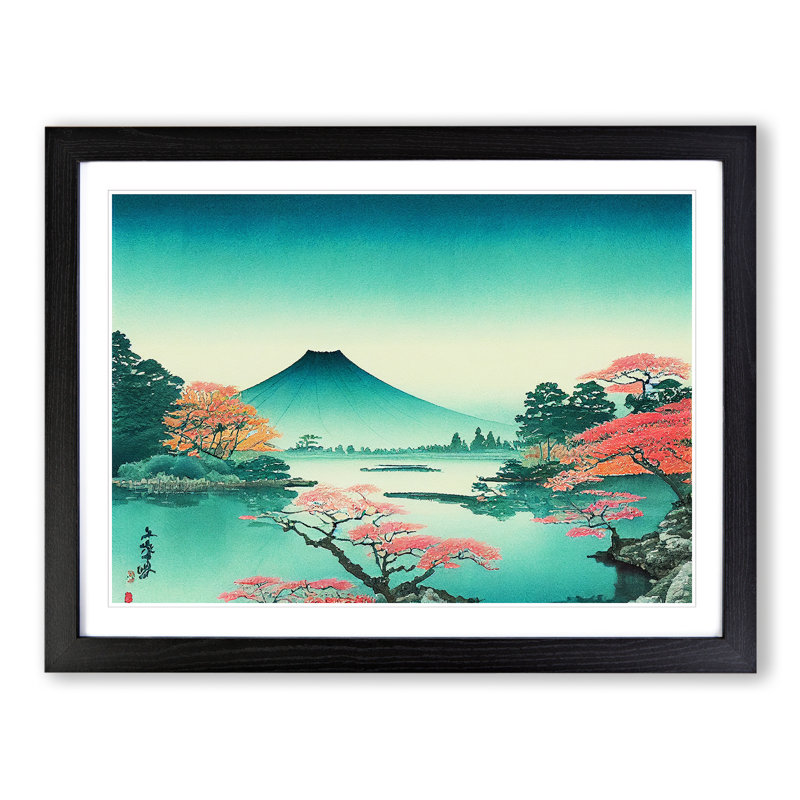 Traditional Japanese Mountains Vol.5 - Single Picture Frame Print, 46cm H x 64cm W x 2cm D, Black Framed