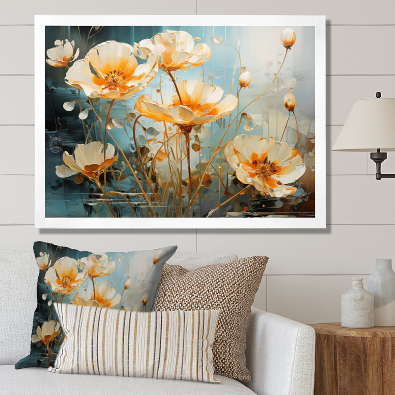 «Peach Buttercups Romantic Impression III», reproduction d'art sur toile, Cadre flottant noir, H 24 po x l 32 po x P 1 po
