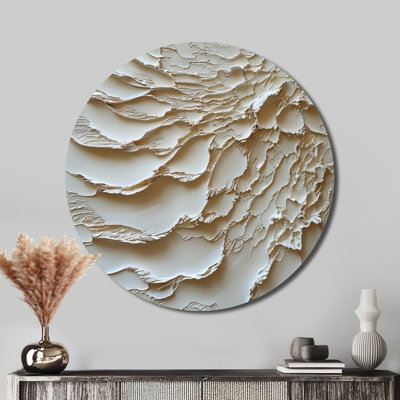 Ascending Light Of Cream Waves Waters II - Modern Transitional Round Metal Wall Art