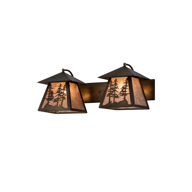 Antique Copper 2-Light Vanity Wall Sconce with Silver Mica Shades