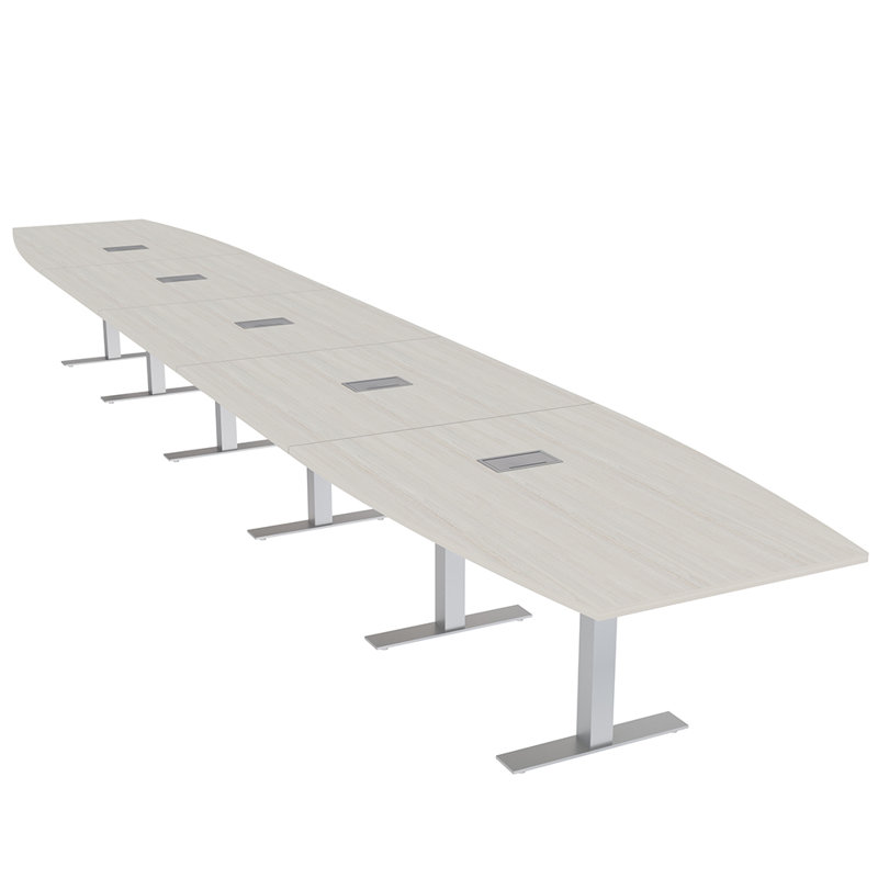 Table de conférence en forme de bateau avec base en T en métal | Unité électrique, L 264 po x l 48 po, Sel Lakeland