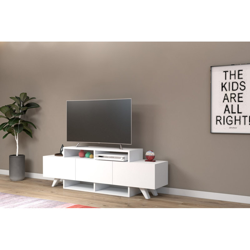 Modern White TV Stand, 59.1 x 19.3 x 12.4 inches | 100% Melamine Coated Particle Board, Thickness: 0.7 inches | Stylish and Functional Design for Living Room & Entertainment Spaces, Sleek Solid Color Finish