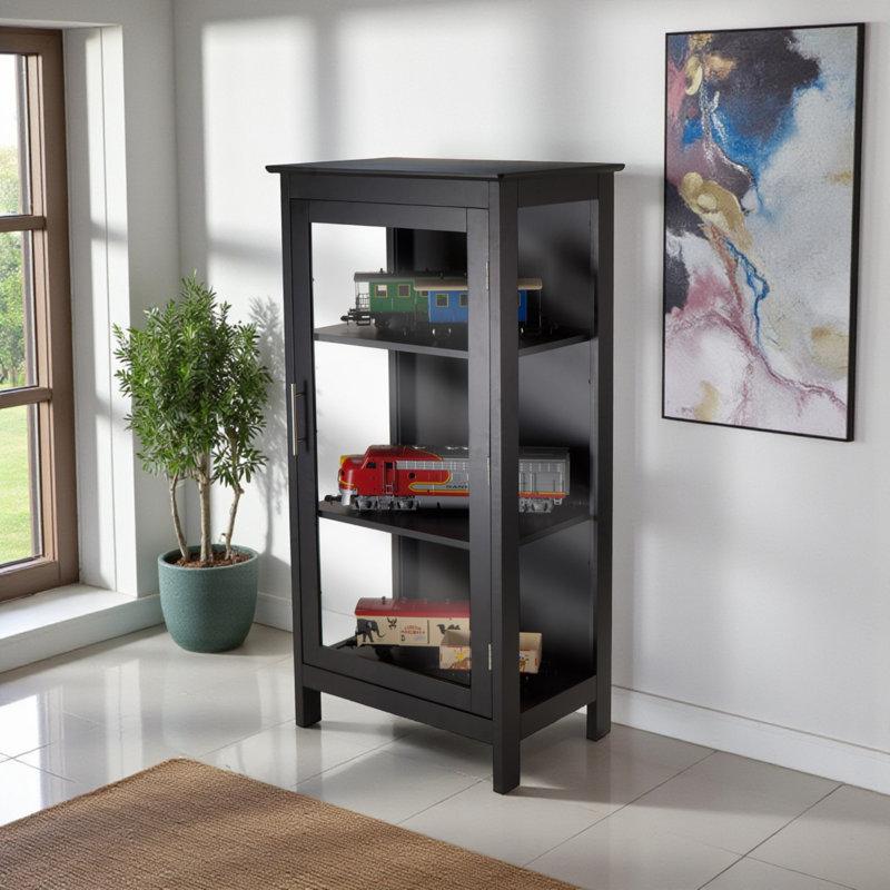 Finn Wood Cabinet With Glass Door in Black Finish, 47.13'' H X 23.43'' W X 15.62'' D