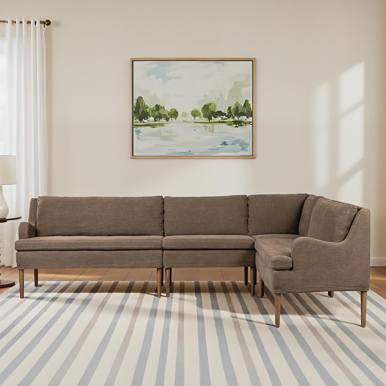 Aurelia Dining Banquette, Broadway Coffee Linen, Left Hand Facing, 34.5" H x 99" W x 76" D