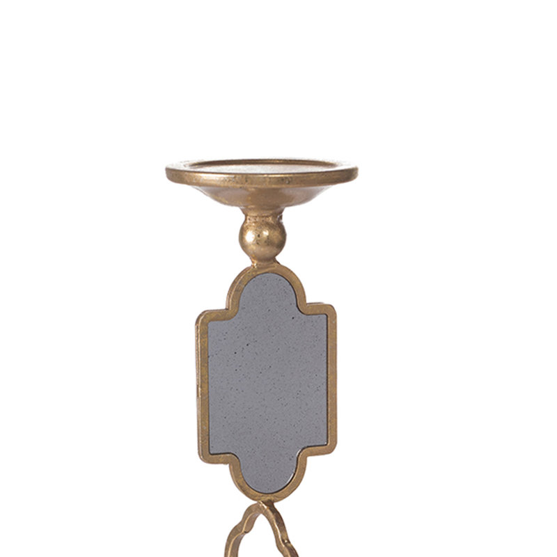 Candle Holders Set Of 2, 17 Inch Gold Metal Frame, Mirrored Accent