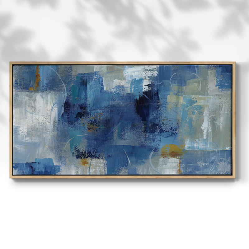 «Blue Morning» - Toile tendue avec châssis encadré - Prêt à être accroché, Naturel, H 21 po x l 41 po