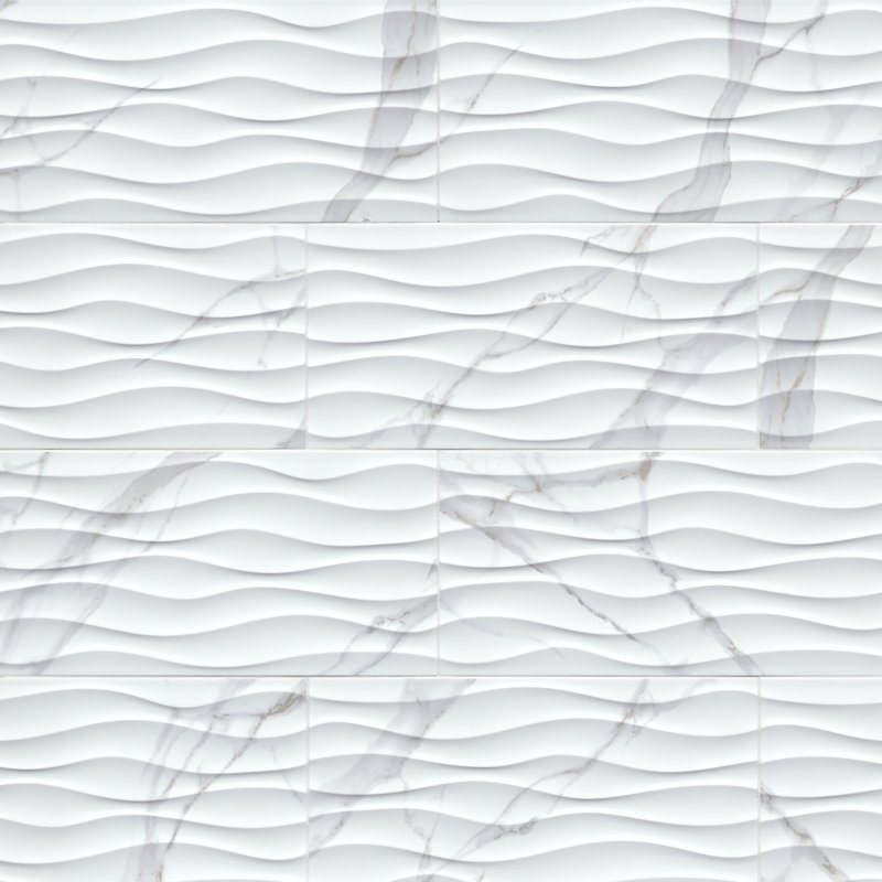 Carrelage mural en céramique lustré 12 po x 24 po Linea, Monarca Blanca