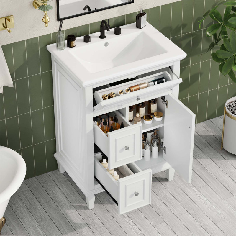 Meuble-lavabo moderne avec rangement polyvalent et design élégant, Blanc