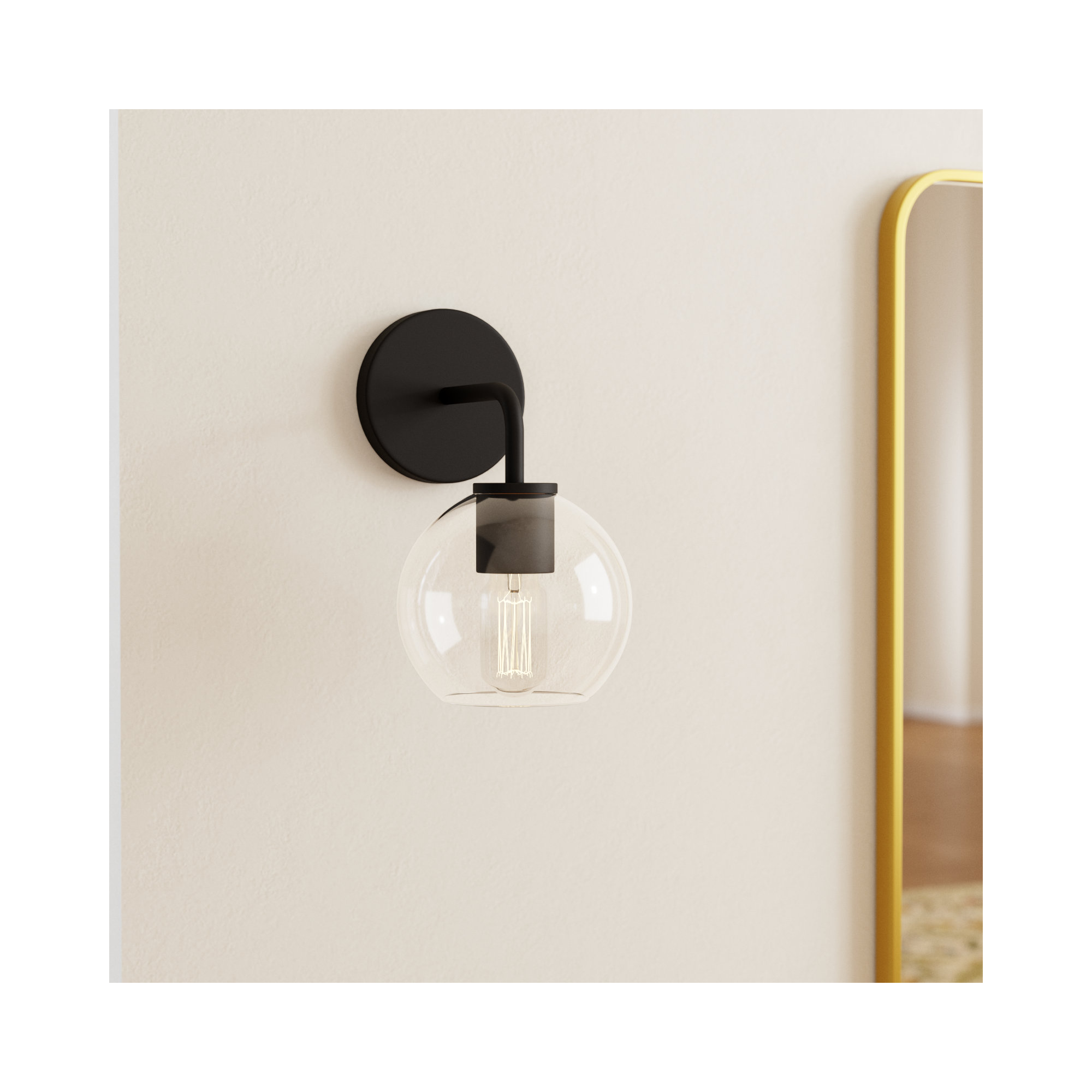 Childerley Single Light Glass Steel Dimmable Armed Sconce, Clear, Midnight Black