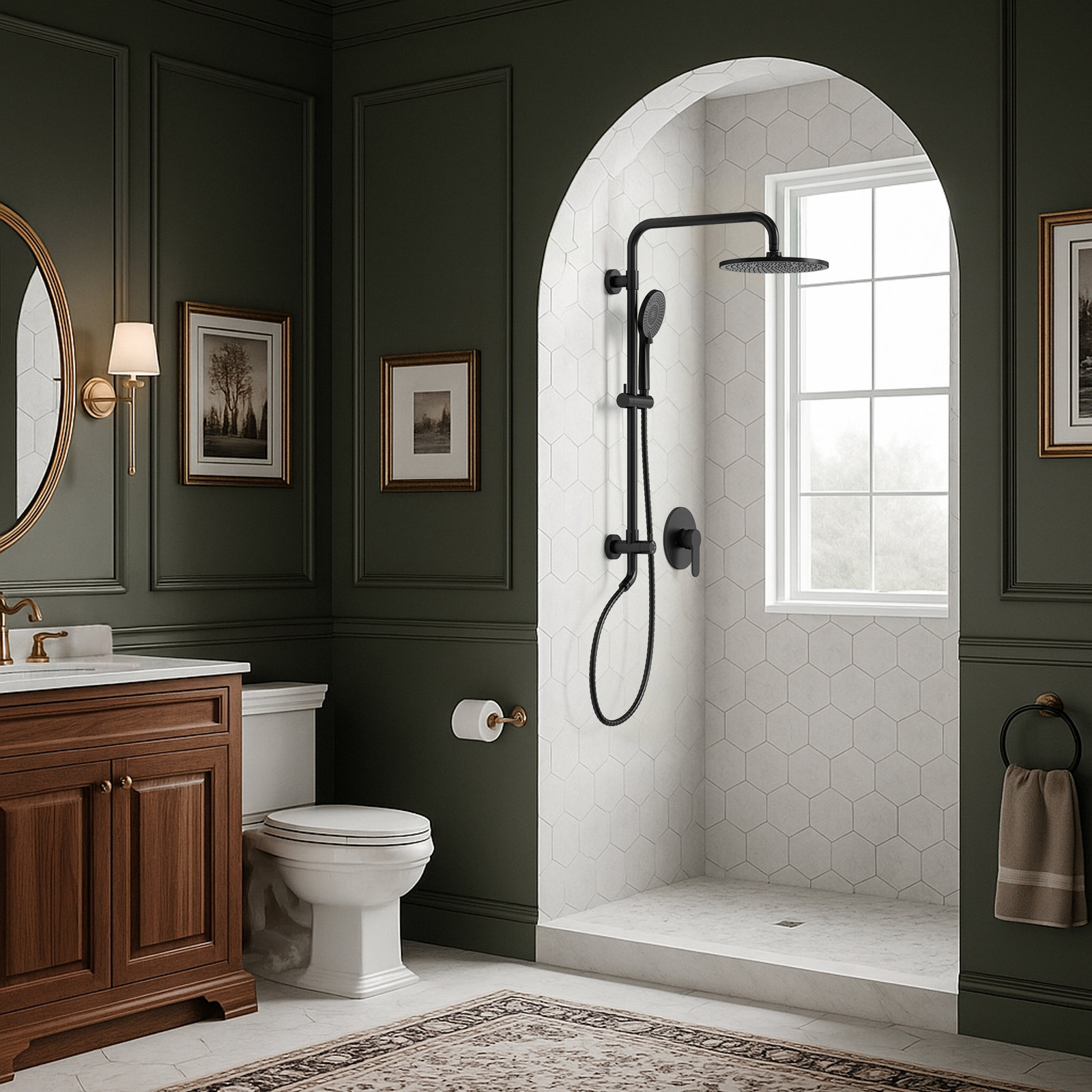 10" Wall Mount Rainfall Shower System, Matte Black
