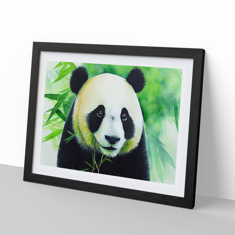 Watercolour Panda Vol.2 - Single Picture Frame Painting, 46cm H x 64cm W x 2cm D, Black