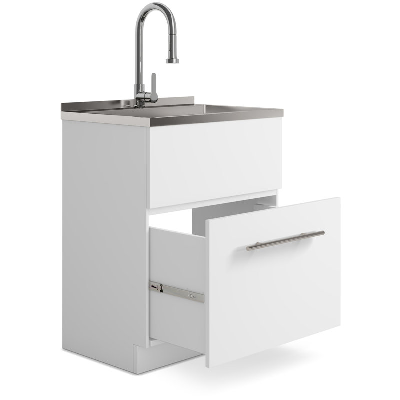 Metro - Laundry Cabinet With Faucet - White, 28"