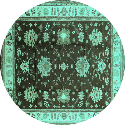 Tapis oriental en laine / polyester tissé à la machine en turquoise / noir