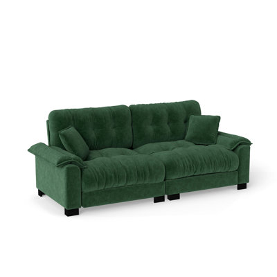 Modern 94-inch Green chenille pleated three-seater sofa, equipped with durable spring support and thick, dense foam cushions.