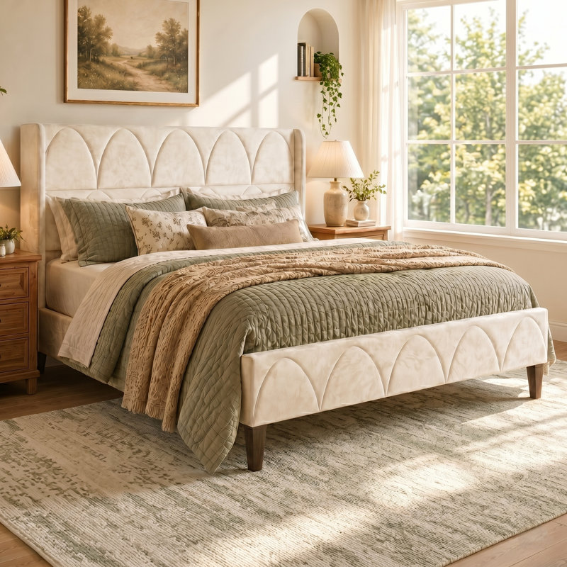 Lit tapissier Modern Modern, Cream, Queen