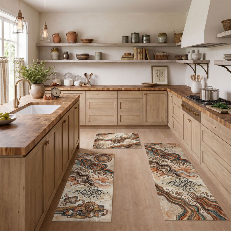 Abstract Waves Non-Slip Washable Kitchen Mats