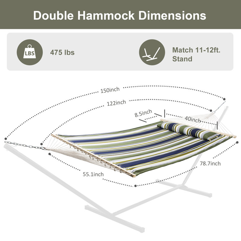 Hamac double classique Volkrad, Bleu marine / rayures vert foncé