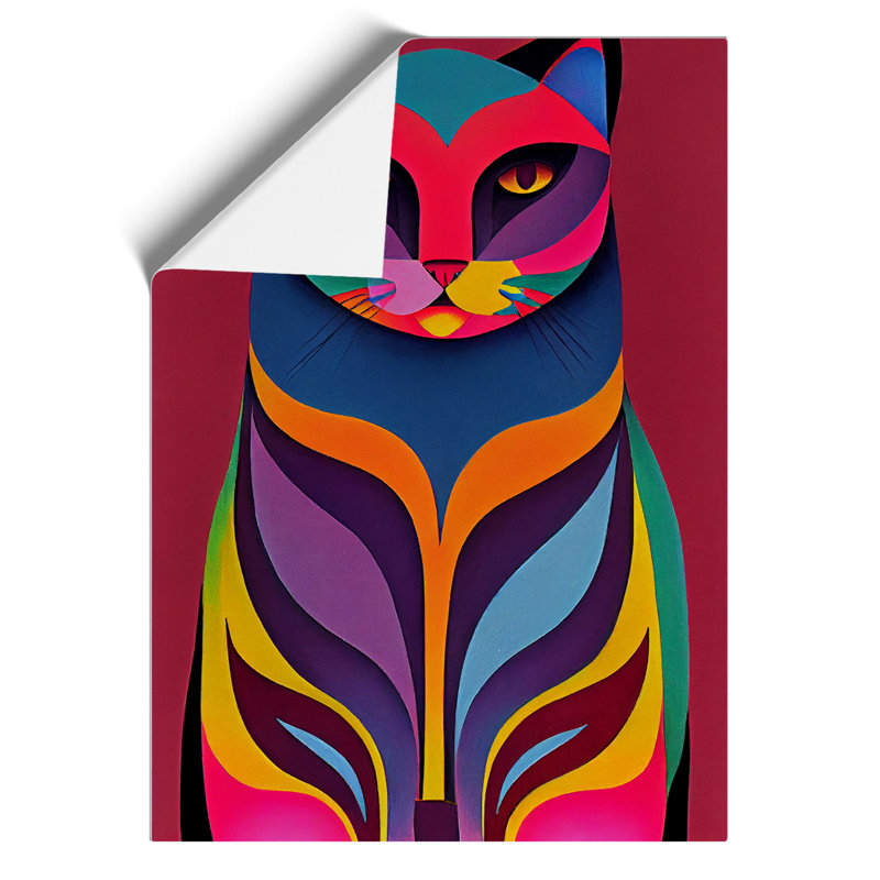 Vibrant Cat Abstract - Wall Art, Paper, 42cm H x 29.7cm W, No Matte