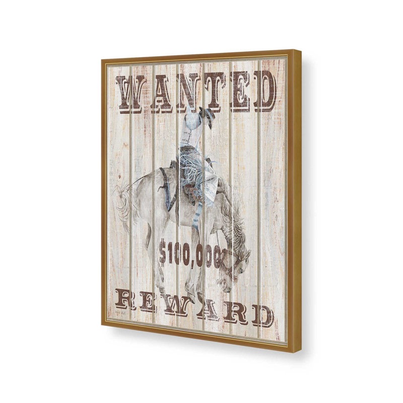 «Wanted Cowboy» par Cindy Jacobs, reproduction d'art, L 30 x H 40, Doré, Impression encadrée