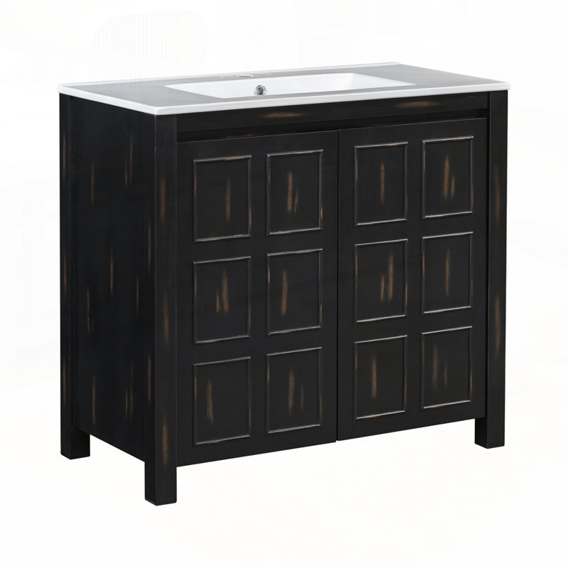 Armoire de salle de bain exquise avec lavabo en céramique pour un rangement élégant, Espresso