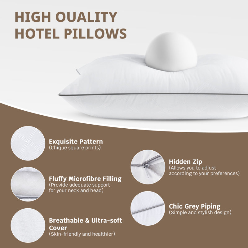 White Microfiber Bed Pillow Plush Cooling Pillow & Hotel Sleep Pillow (Set of 2), Queen