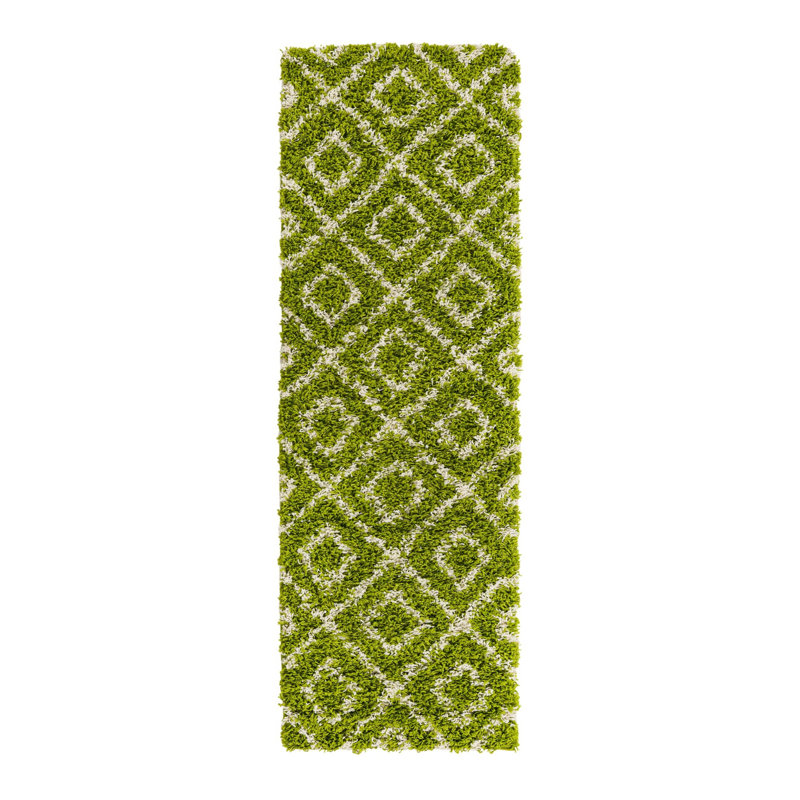 Tapis vert à poils longs treillis Rugs.com Ruth, Tapis de couloir 2 pi x 6 pi