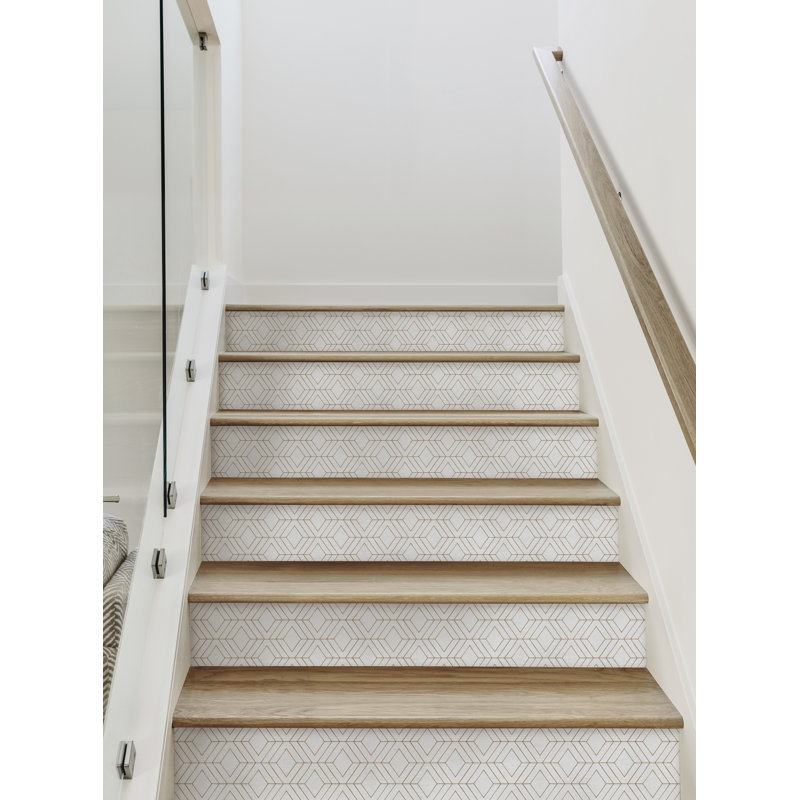 Diamant à rayures géométriques Art Deco, H 6,5 po x l 48 po, Blanc