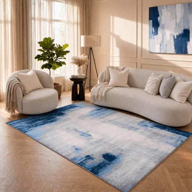 Elaris Collection Rectangle Abstract Area Rug, Navy/Light Grey, 160X230 cm