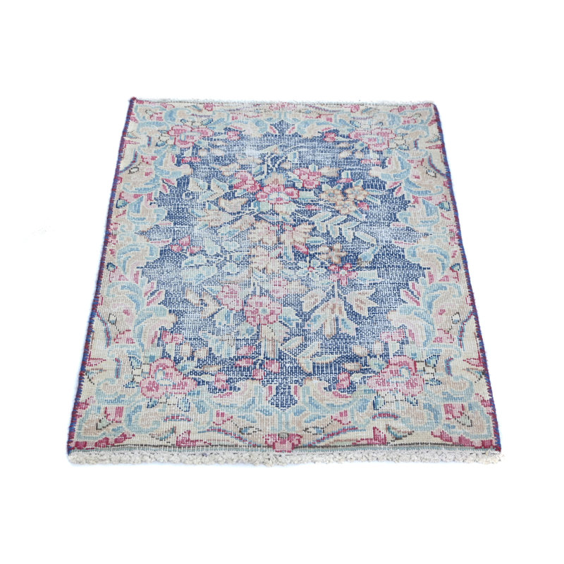 Tapis oriental délavé semi-antique à motif floral 1 pi 6 po x 2 pi 3 po