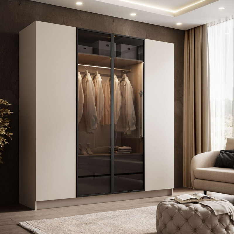 4 Door Wardrobe, Opening system: push-to-open (handleless fronts)