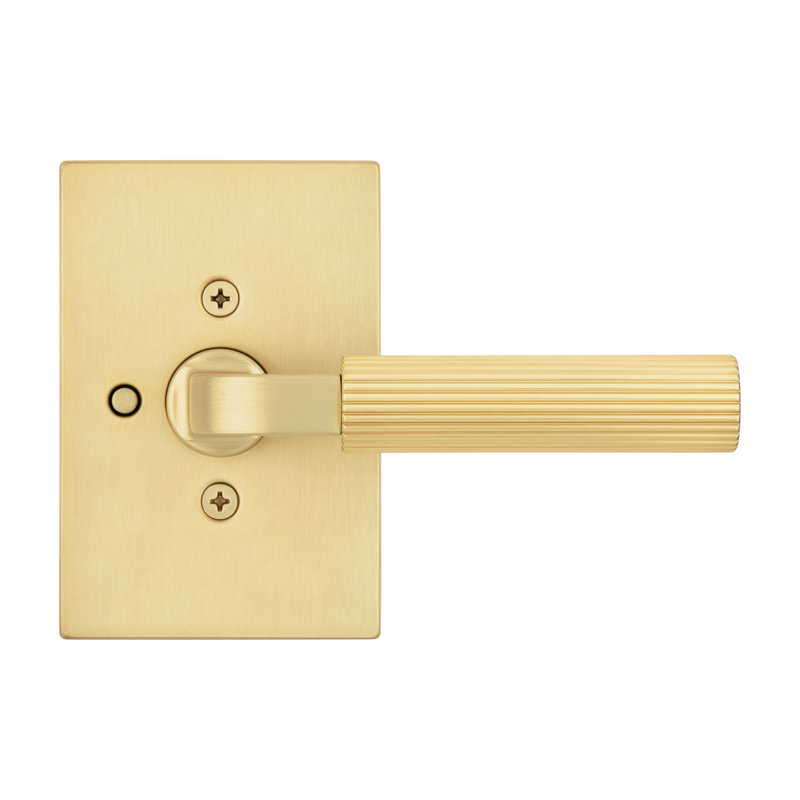 Mirada Reeded Bed/Bath Lever w/ Rectangular Rose, Satin Brass