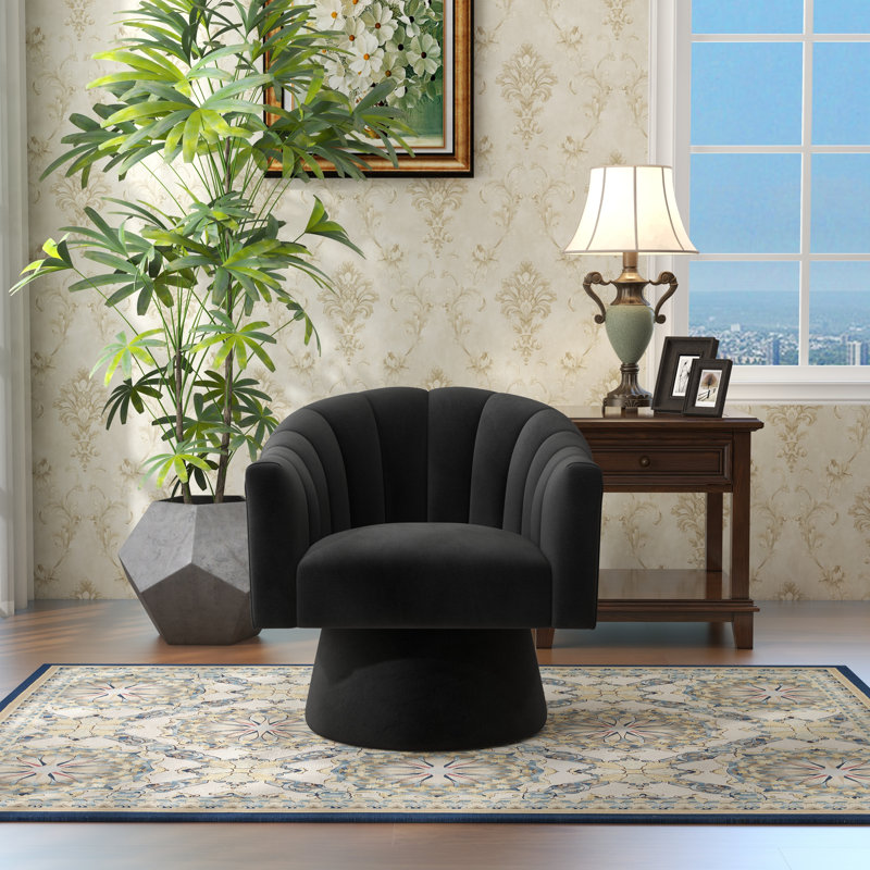 Aketza Velvet Swivel Barrel Chair, Black