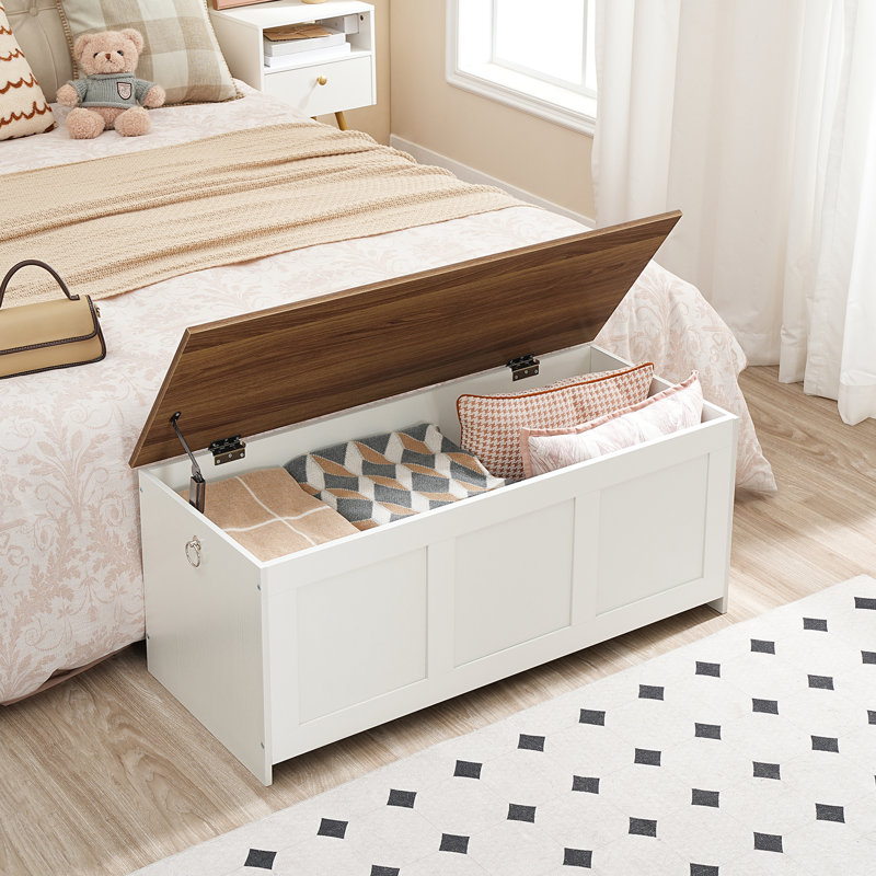 39.3'' W Manufactured Wood Storage Bench With Flip Top Blanket Chest, White/Walnut