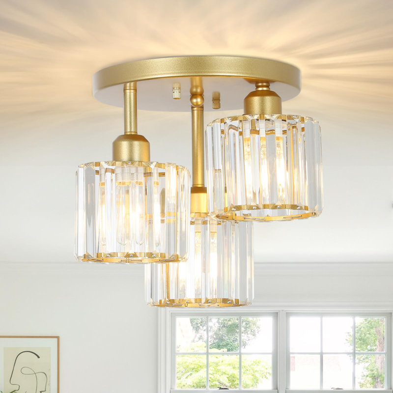 Crystal Semi Flush Mount Ceiling Light, Gold