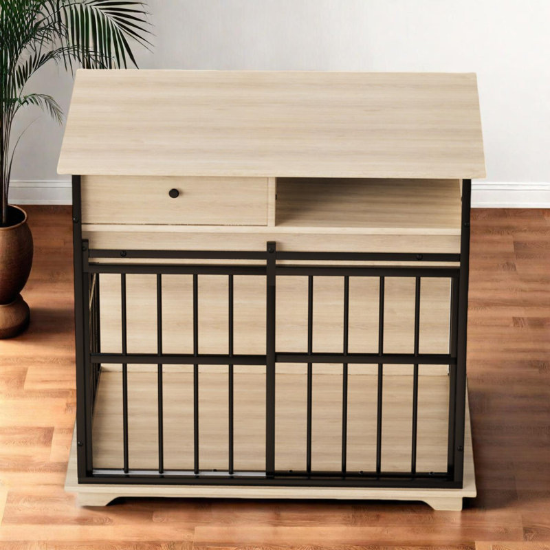 Grand meuble cage en bois pour chien avec rangement et structure en métal