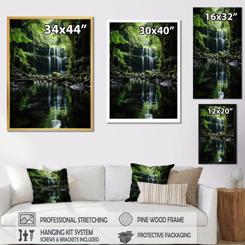 «Waterfall Hidden Oasis Forest I», reproduction sur toile, H 20 po x l 12 po x P 1 po, Toile tendue