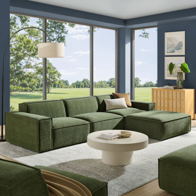 Arielle 4-Piece Performance Fabric Upholstered Modular Sofa Set With Ottoman In Foliage
