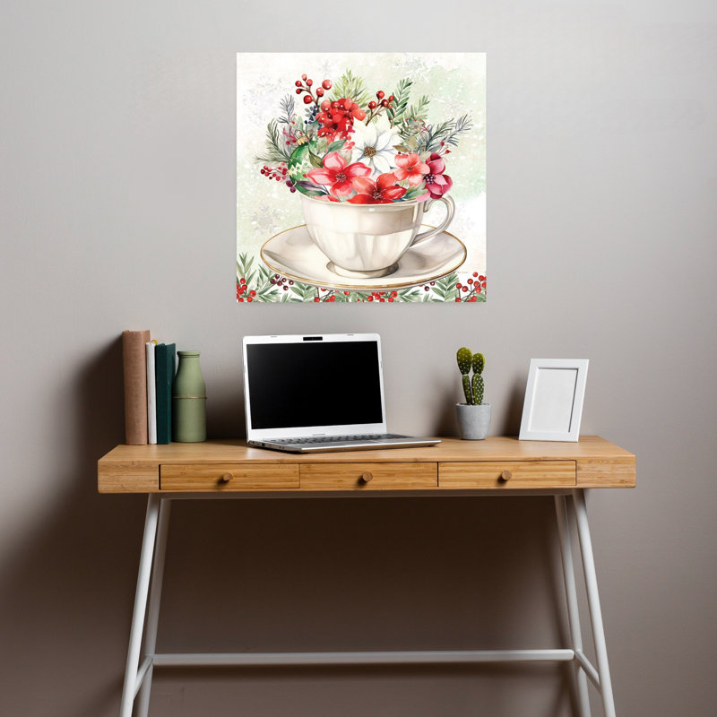 Tasse à thé florale contemporaine de Noël avec art des Fêtes de Noël, H 18 po x l 18 po