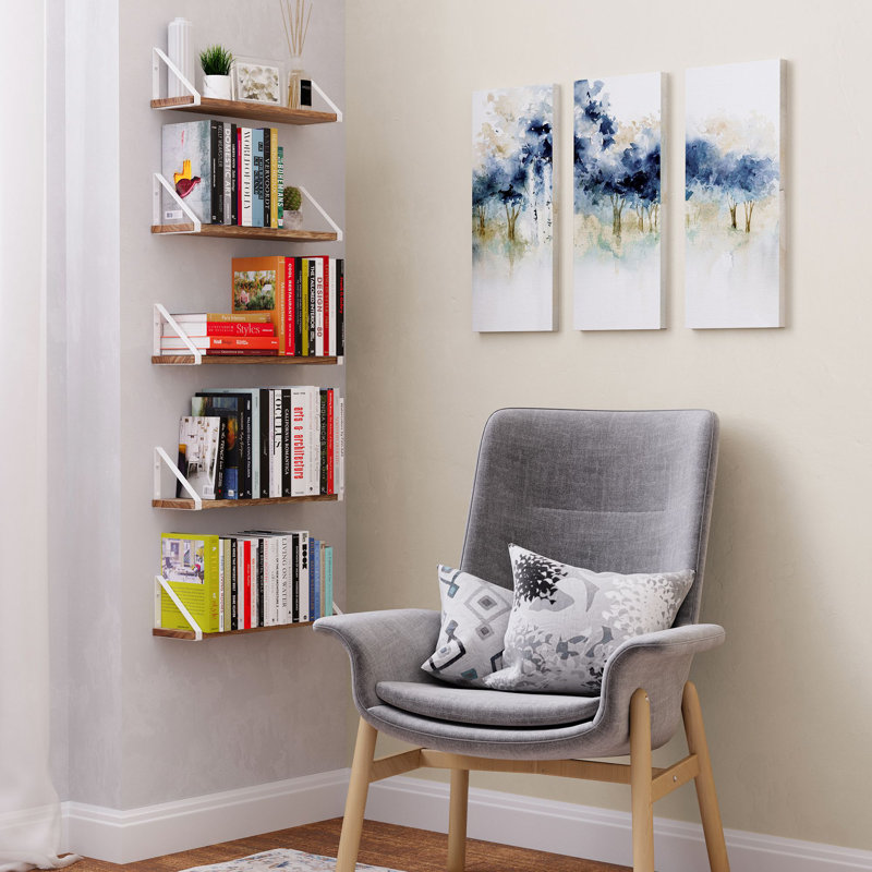Ternate 5 Piece Wall Mounted Shelves, Hanging Shelves for Living Room, Special Finish Options, Brown/White