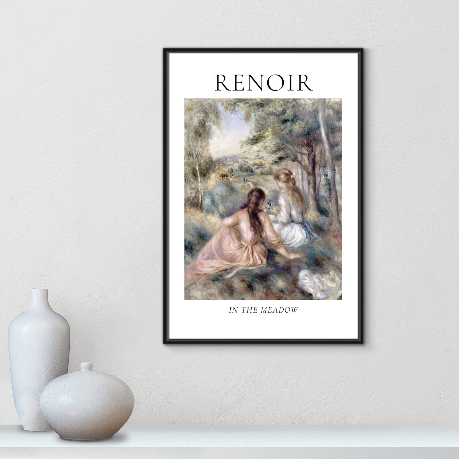 Old Masters Collection " In The Meadow " by Auguste Renoir, No, 37.5" H x 25.5" W x 2" D, Black Floater Frame
