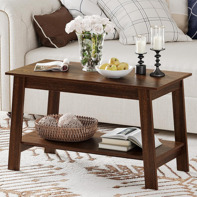 Table basse de style campagne moderne avec tablette de rangement, table de salon rectangulaire à 2 niveaux, tables de cocktail industrielles pour le bureau à domicile