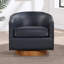 Fauteuil pivotant demi-tonneau en cuir bleu minuit-1398921122