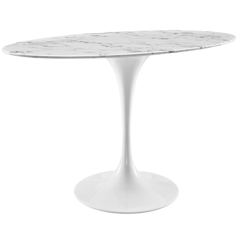 Lippa Oval Artificial Marble Dining Table, 29.5" H x 47" L x 27.5" W, White