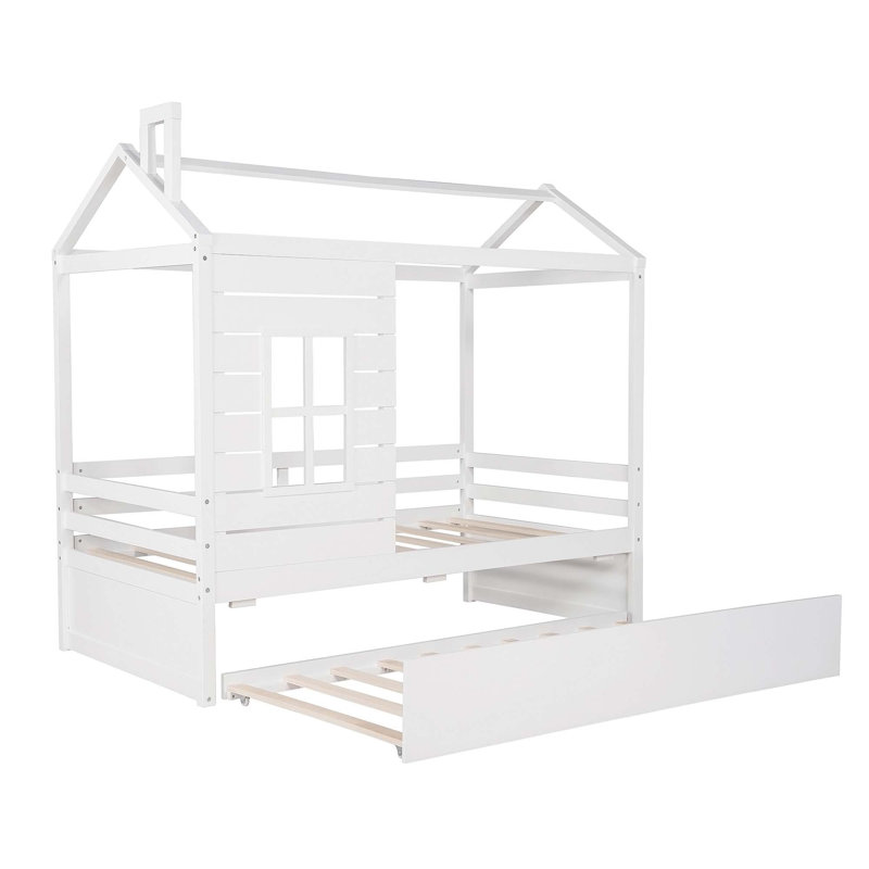 Lit en bois avec lit gigogne simple Millard Bed, Blanc